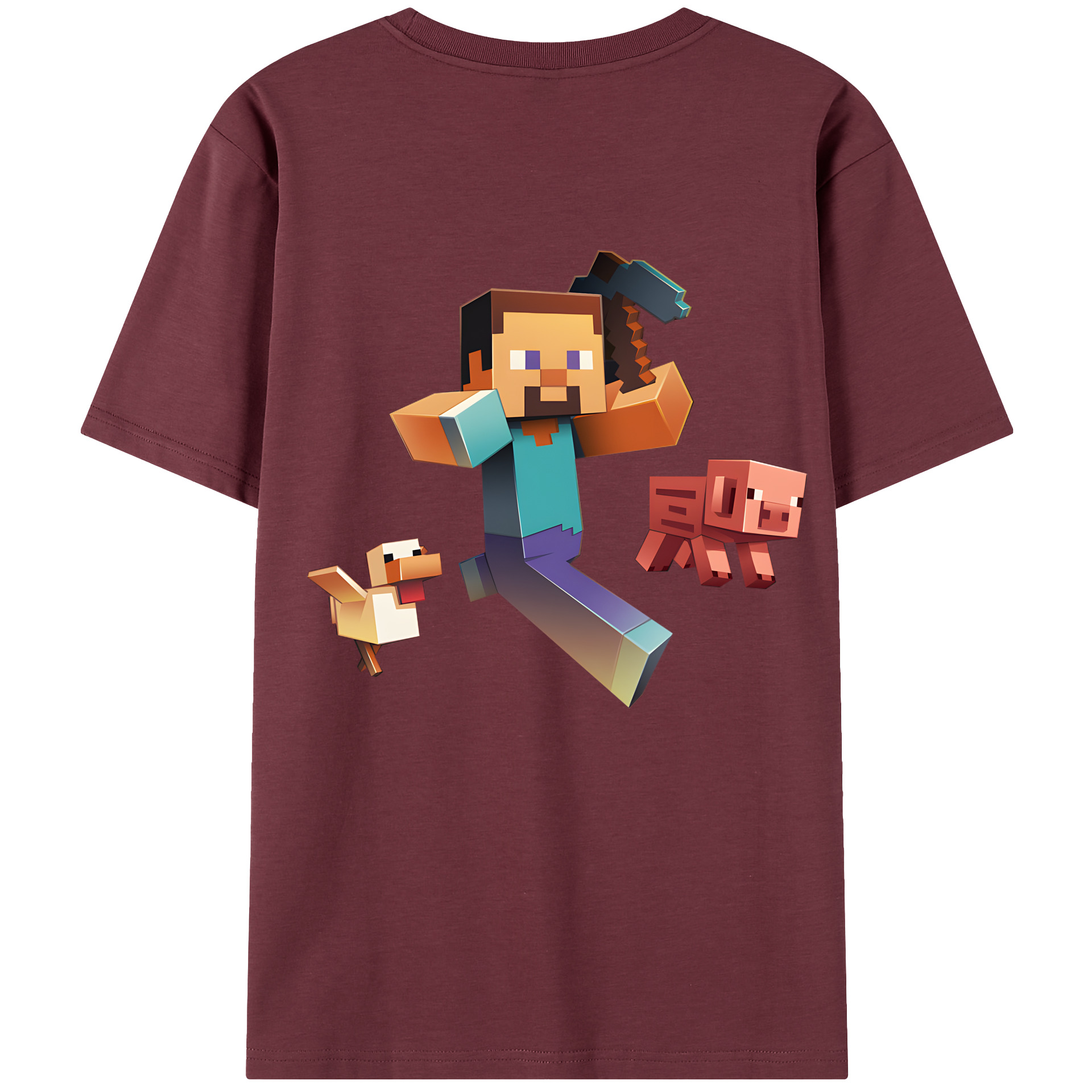 （画像用） マインクラフト ブロックの世界 Minecraft MC Block world 綿100％半袖Tシャツ（背面プリント）